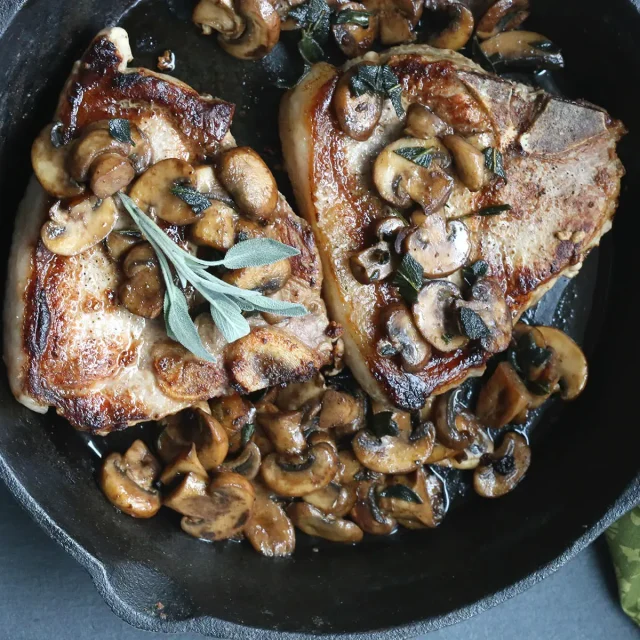 Pork Chops with Sage and Mushroom Sauce